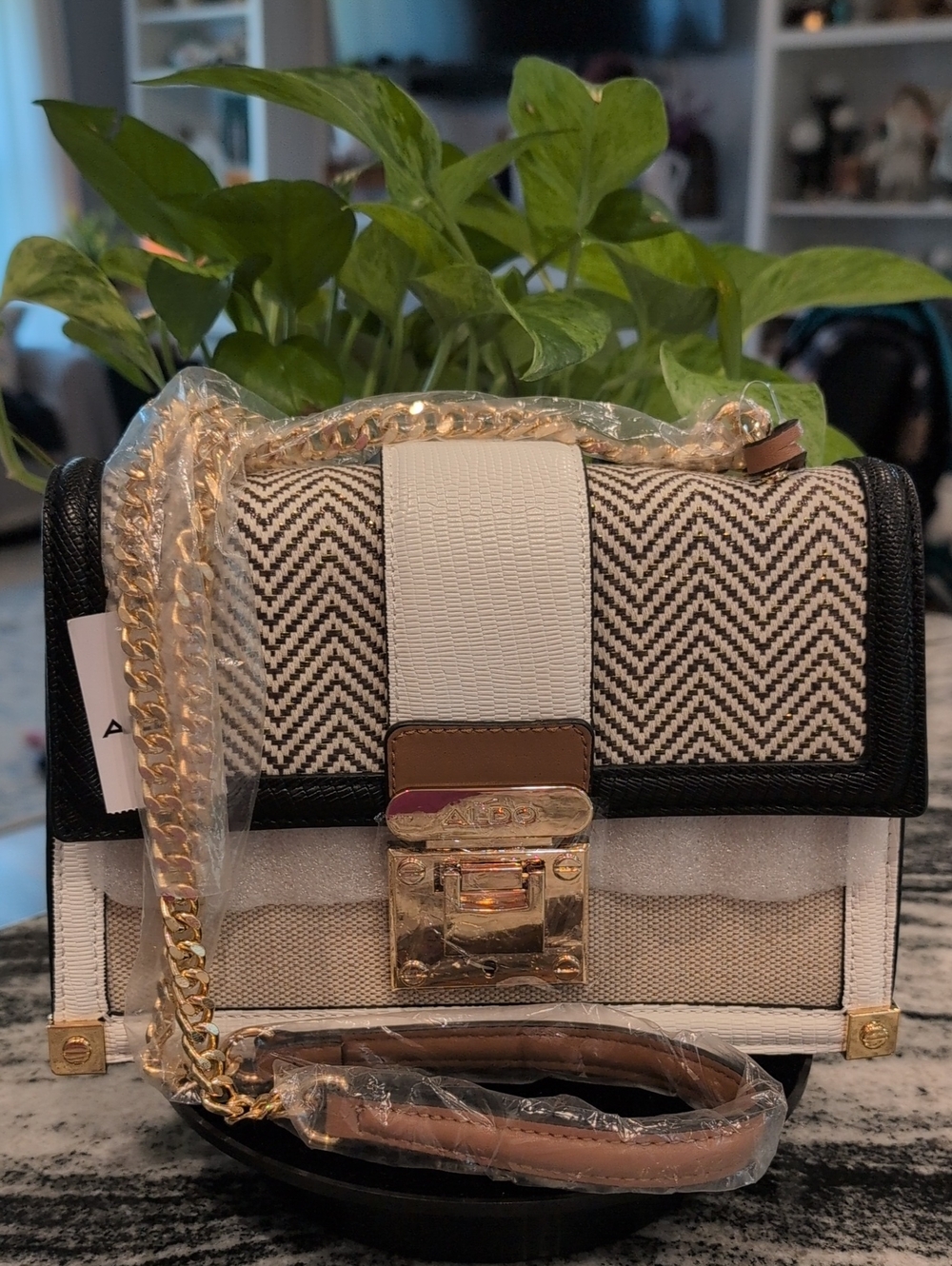Aldo Elbaberia Tweed And Leather Crossbody Bag